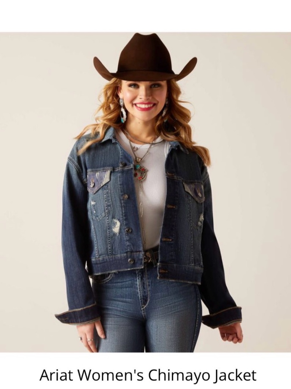 Ariat Dark Wash Chimayo Denim Jacket with Distressed Details sz S NWOT